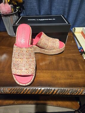 Karl Lagerfeld Pink Woven Slide Sandals Size 9